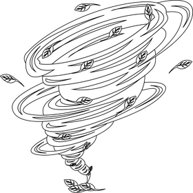 Tornado with leaves black and white clipart