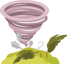 Cartoon tornado breaks trees clipart