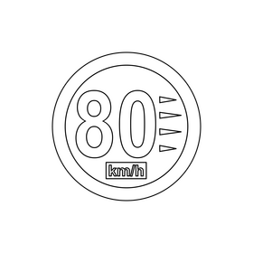 Traffic sign, speed limit 80 Km road sign black and white clipart