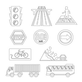Traffic signs set black and white vector