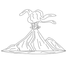 Cartoon volcanic eruption, volcano black and white clipart