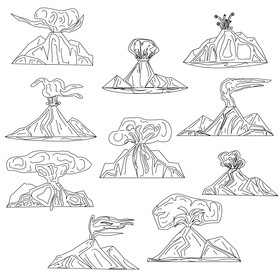 Volcano images set black and white vector