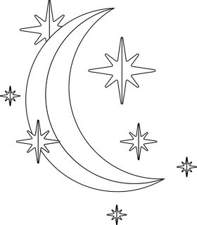Moon, stars drawing black and white clipart