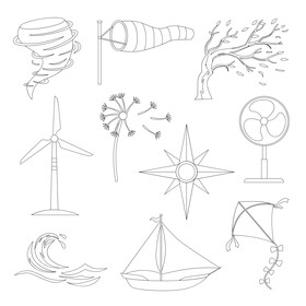 Wind images set black and white vector