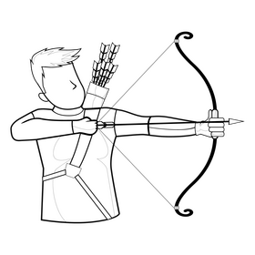 Archer drawing black and white clipart