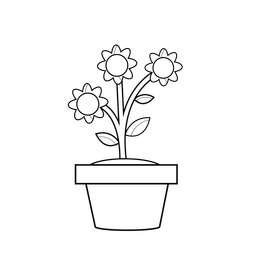 Sunflower plant pot drawing black and white clipart