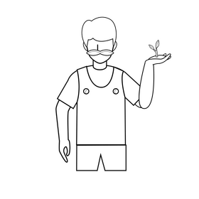 Greenhouse farmer drawing black and white clipart