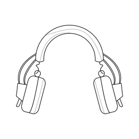Classic headphones drawing black and white clipart