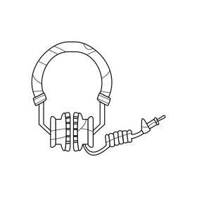 Headphones wired drawing black and white clipart