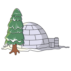 Igloo and tree drawing clipart