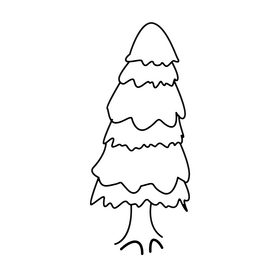 Snowy winter tree cartoon black and white clipart