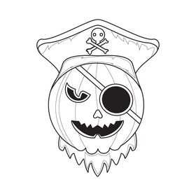 Jack O Lantern pirate, halloween pumpkin drawing black and white clipart