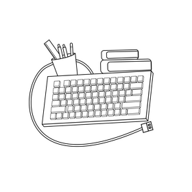 Keyboard for office work black and white clipart