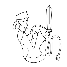 Computer mouse gaming cartoon black and white clipart