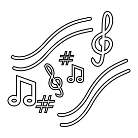 Music notes drawing black and white clipart