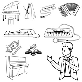 Piano images set black and white vector