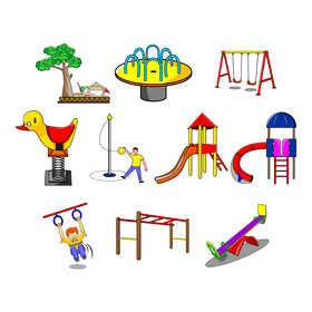 Kids playground cartoon set vector