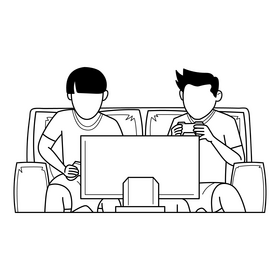 Playing video game on PS Playstation black and white clipart