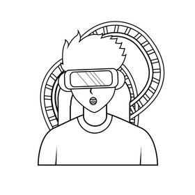 VR Virtual Reality roller coaster drawing black and white clipart