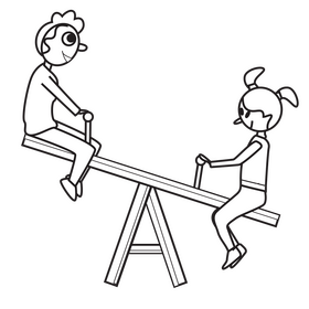 Kids on seesaw drawing black and white clipart