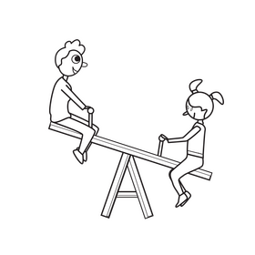 Kids seesaw black and white clipart