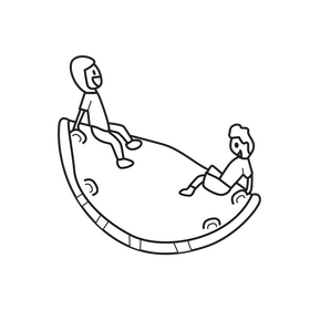 Kids playing seesaw black and white clipart