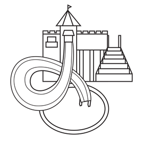 Cartoon water slide castle drawing black and white clipart