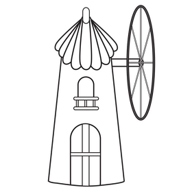 Windmill drawing black and white clipart