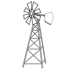 Garden windmill black and white clipart