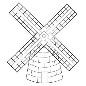 Dutch windmill drawing black and white clipart