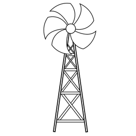 Rustic windmill black and white clipart