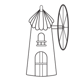 Windmill cartoon drawing black and white clipart