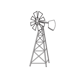Farm windmill black and white clipart