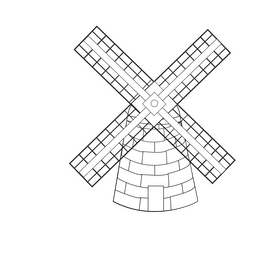 Windmill Dutch drawing black and white clipart