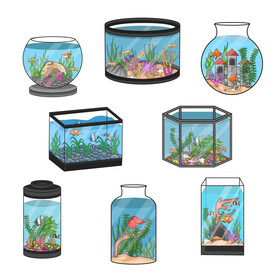 Aquariums with fishes set vector