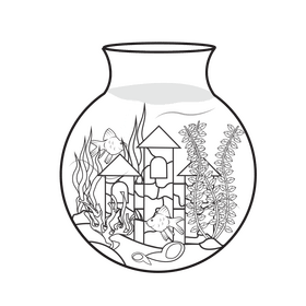 Aquarium bowl black and white clipart