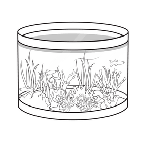 Aquarium with fishes black and white clipart