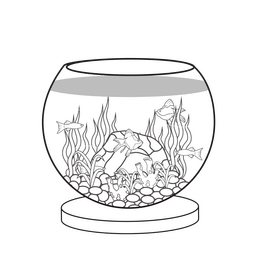 Aquarium cartoon black and white clipart
