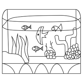 Aquarium with fishes black and white clipart