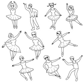 Ballerina dancers set black and white vector