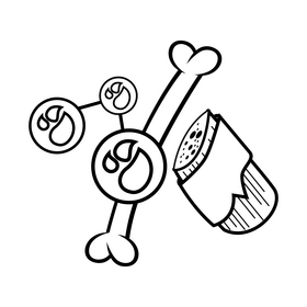 Cartoon bone with minerals black and white clipart