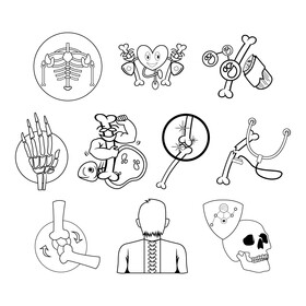Human bones cartoon style black and white vector