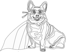 Corgi superhero cartoon black and white clipart
