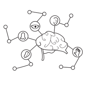 Brain sense functions black and white clipart