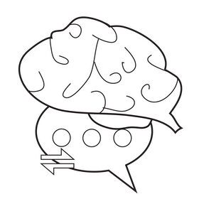 Brain communication cartoon style black and white clipart