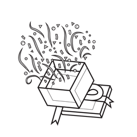 Confetti surprise gift box black and white clipart