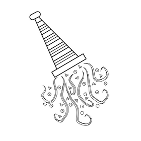 Confetti horn drawing black and white clipart