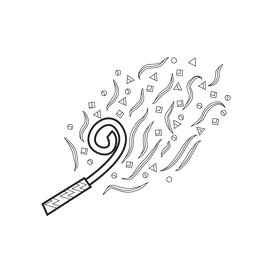 Confetti blower drawing black and white clipart