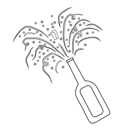 Confetti champagne bottle drawing black and white clipart