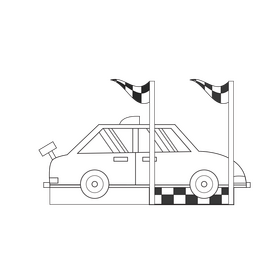 Car racing finish drawing black and white clipart